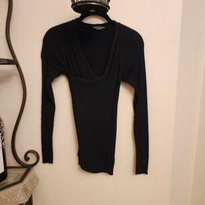 A/X Armani Exchange Women's Ribbed Long Sleeve V-neck Top - Black